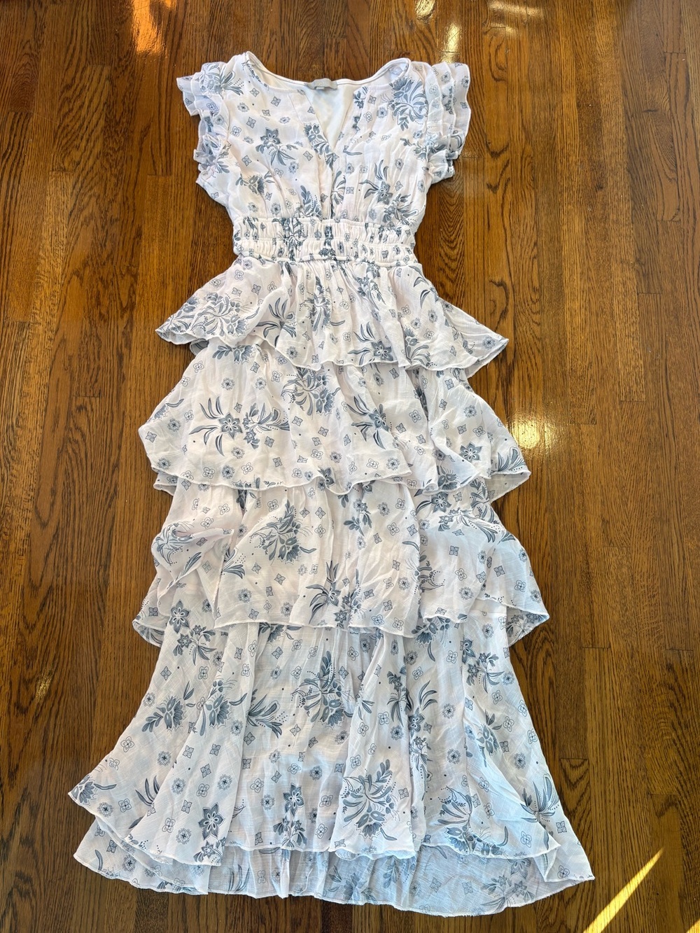 J Gee Blue Floral Tiered Maxi Dress Cottage Core Fairy